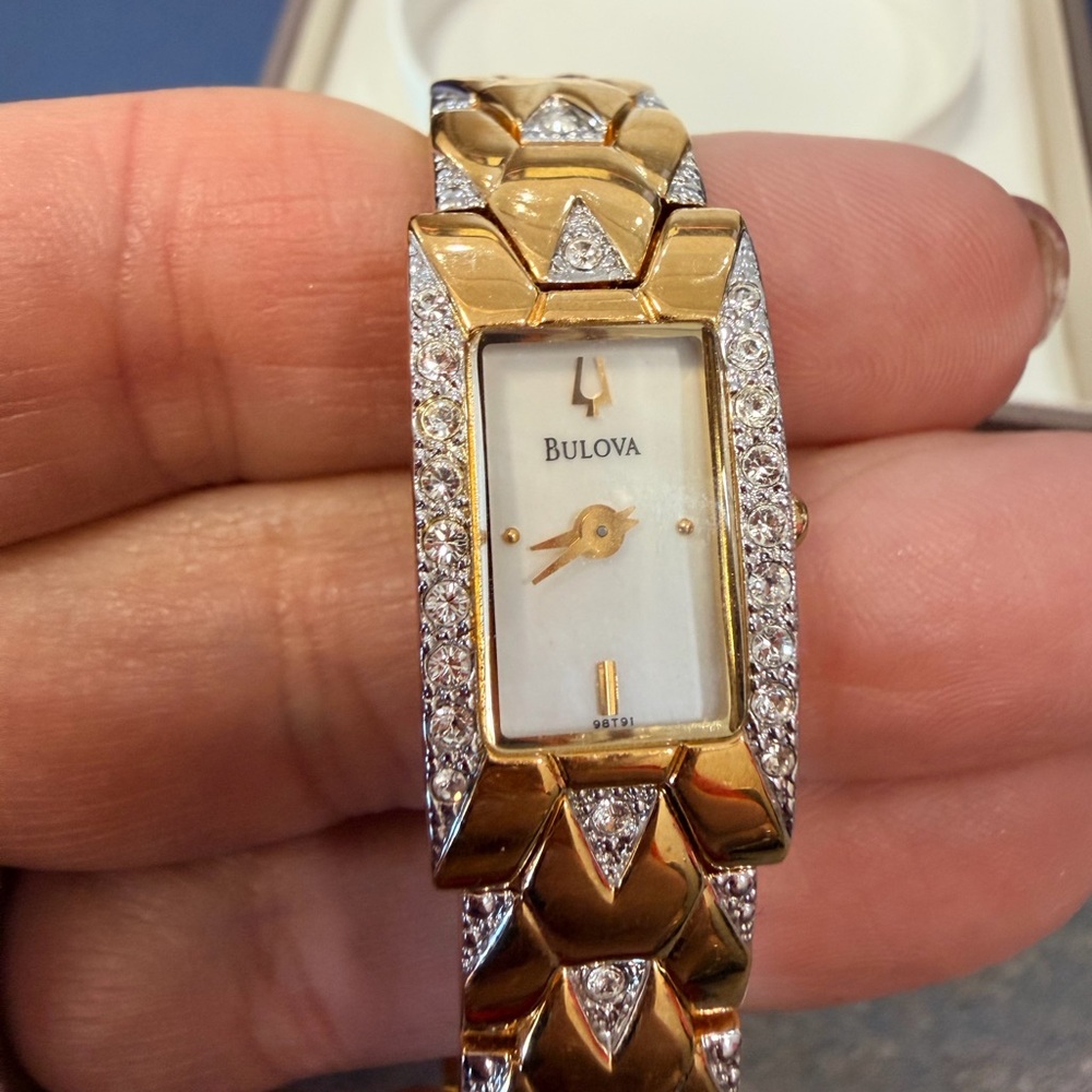 Bulova Women's Gold and Silver Watch with Diamond Accents